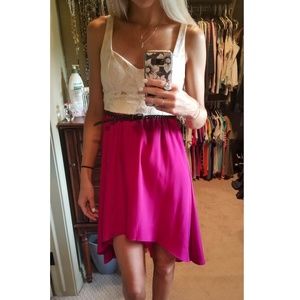 Cream/Maroon High Low Dress w/ Belt